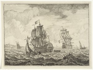 Vue de mer avec deux trois-mâts