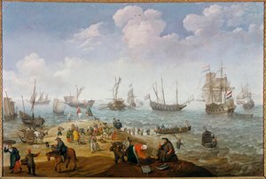 Scène de pêche. Peinture par Adam Willaerts 17ème siècle - Adam Willaerts