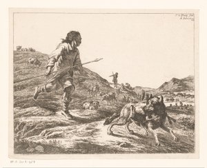 Berger poursuivant un loup