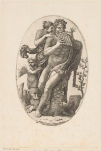 Satyre avec flûte de Pan et une nymphe - Adamo Scultori