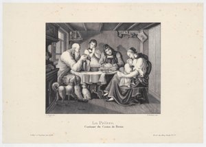 Homme assis avec un bâton et un enfant, planche 65 de la série de figures d