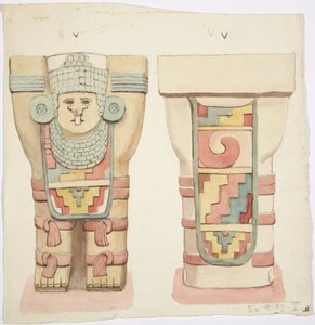 Caryatide de la chambre extérieure, Temple A, terrain de jeu de balle, Chichen Itza, Mexique - Adela Breton