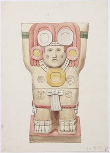 Caryatide de la chambre extérieure, Temple A, terrain de jeu de balle, Chichen Itza, Mexique (aquarelle) - Adela Breton