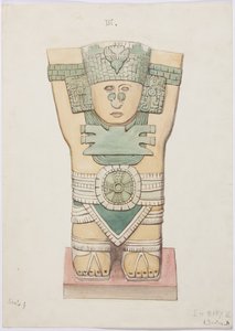 Caryatide de la chambre extérieure, Temple A, terrain de jeu de balle, Chichen Itza, Mexique - Adela Breton