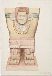 Caryatide de la chambre extérieure, Temple A, terrain de jeu de balle, Chichen Itza, Mexique (aquarelle) - Adela Breton