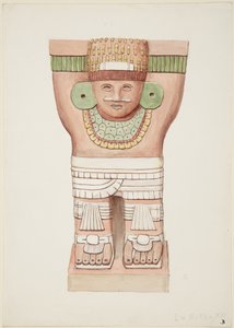 Caryatide de la chambre extérieure, Temple A, temple du terrain de jeu de balle, Chichen Itza, Mexique - Adela Breton