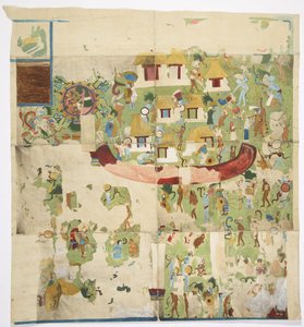 Peinture murale du panneau nord sur le mur ouest, Temple A, Grand Terrain de Jeu de Balle, Chichen Itza Yucatan, Mexique (photographie et aquarelle) - Adela Breton