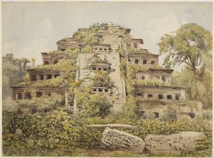 Peinture de temple en ruines (Pyramide des Niches) à El Tajin, Papantla, Mexique - Adela Breton