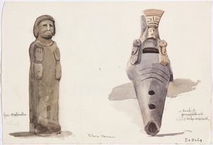 Figures en pierre de Malinalco, Toluca, Mexique (aquarelle)