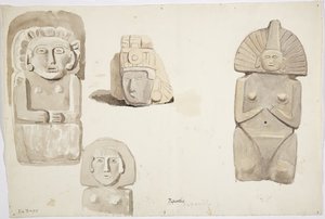 Statues en pierre de Papantla, Mexique (aquarelle) - Adela Breton