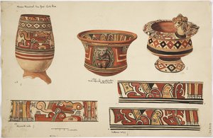 Trois jarres et trois motifs de Nicoya, Costa Rica - Adela Breton