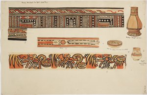 Deux jarres (dont une avec un col long et étroit) et un plat avec des motifs - Adela Breton