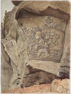 Relief en pierre de Piedra de Malinche, Tula, Hidalgo, Mexique - Adela Breton