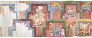 Copie aquarelle de la façade en stuc du temple sur la pyramide à Acanceh - Adela Breton