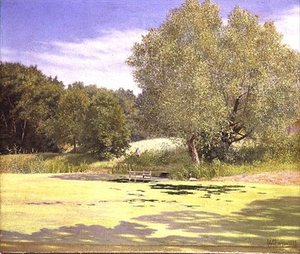Un pêcheur quittant un étang - Adolf Alfred Larsen