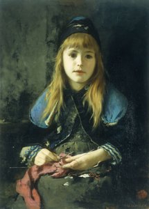 Une jeune fille tricotant