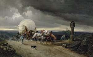 Chevaux tirant des charrettes en montée, 1856