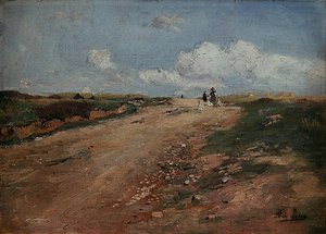 Chemin rural à Schwalm avec une fille et des oies - Adolf Lins