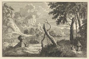 Paysage fluvial arcadien avec arbre brisé