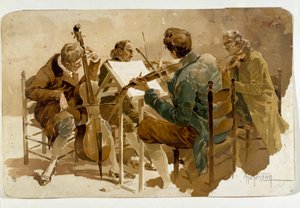 Quatre musiciens Trois violonistes et un violoncelliste