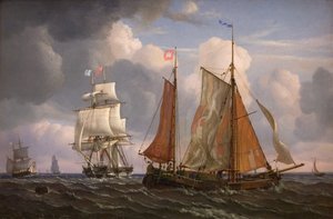 Navires naviguant et luttant contre le vent dans le détroit