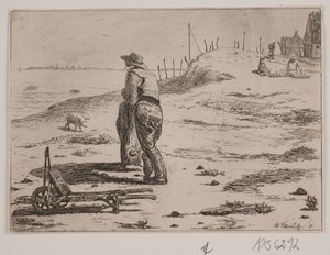 Paysage côtier avec pêcheur debout - Johan Adolph Kittendorff