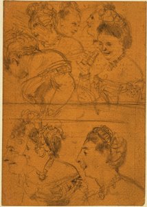 Acht Skizzen von Theaterbesucherinnen - Adolph Menzel