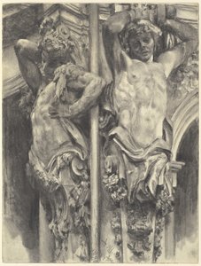 Atlantes sur le pavillon du mur du Zwinger de Dresde - Adolph Menzel