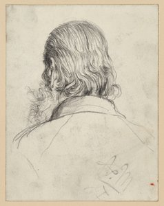 Tête barbue aux longs cheveux, vue de dos - Adolph Menzel