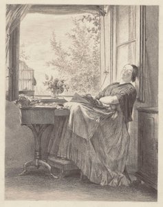 Couturière dormant près de la fenêtre (Emilia, sœur de Menzel, plus tard Mme Krigar). - Adolph Menzel