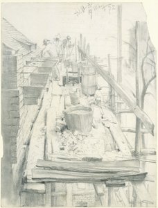 Maçon au travail sur un échafaudage - Adolph Menzel