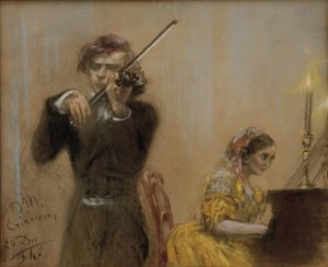 Clara Schumann et Joseph Joachim jouant de la musique - Adolph Menzel