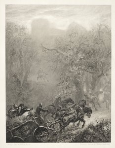 Essai sur pierre avec pinceau et grattoir : Le convoi de prisonniers à travers une forêt - Adolph Menzel
