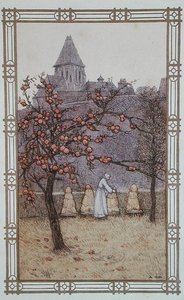 Apicultrice vérifiant ses ruches, illustration de 