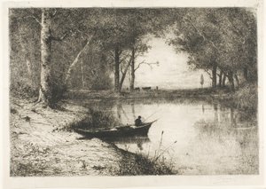 Pêcheur dans un bateau au bord de la rivière - Adolphe Appian