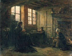 Femmes effilochant du lin, Honfleur