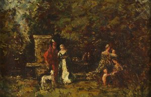Figures élégantes dans une clairière boisée, c.1860-80 - Adolphe Joseph Thomas Monticelli