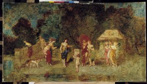 Jeunes femmes réunies dans un parc - Adolphe Joseph Thomas Monticelli