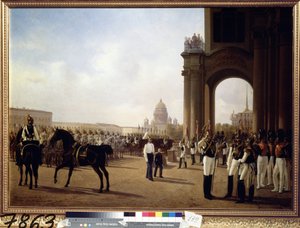 Parade militaire sur la place du palais a Saint Petersbourg - Adolphe Ladurner