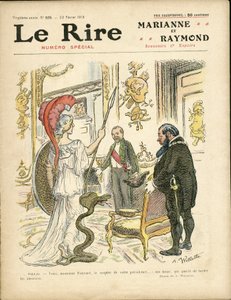 Illustration de Adolphe dit Willette pour la couverture de Le Rire, 22/02/13 - Président de la République, Chapeau, Élysée, Fauteuil (symbole du pouvoir) - Poincaré Raymond - Adolphe Leon Willette