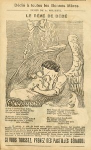 Illustration de Adolphe dit Willette (1857-1926) dans Le Pèlerin, 22/12/07 - Le rêve du bébé - Réclamation Publicité, Maternité - Ange - Adolphe Leon Willette