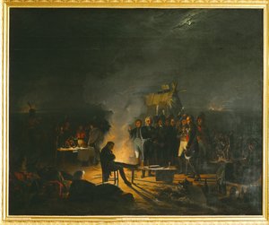 Napoléon dans son bivouac sur le champ de bataille de Wagram ... (peinture sur toile) - Adolphe Roehn