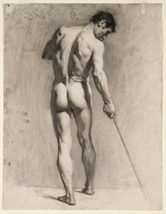 Dessin de nu masculin avec une canne, c.1910-12
