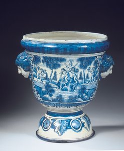 Grande urne de jardin mythologique en Delft bleu et blanc dans le style baroque, vers 1700 - Adriaen (fl.1868 d.1701) (attr.to) Kocks