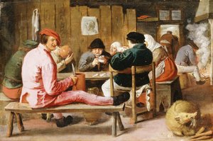 Paysans fumant et buvant à une table dans une taverne, c.1625