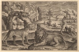 Un léopard et deux lions - Adriaen Collaert
