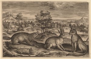 Une taupe, un blaireau, un lièvre cornu et un renard