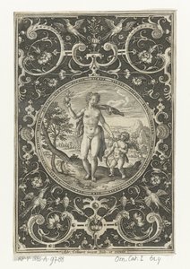 Médaillon avec Vénus et Amour dans un cadre de grotesques avec fleurs, guirlandes, animaux et mascarons (Médaillons avec des figures du Jugement de Paris) - Adriaen Collaert