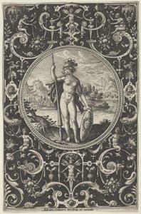 Minerve dans un cadre décoratif avec grotesques, du Jugement de Paris, vers 1580-1600