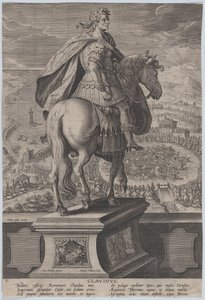 Planche 5 : statue équestre de Claude, vue de derrière, une compétition navale à Rome, vers 1587-89